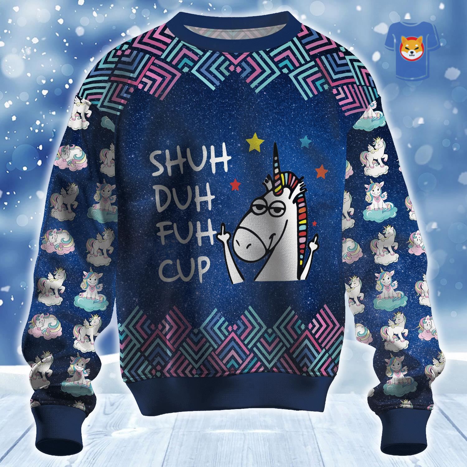 Unicorn With Blue Ugly Christmas Sweater 