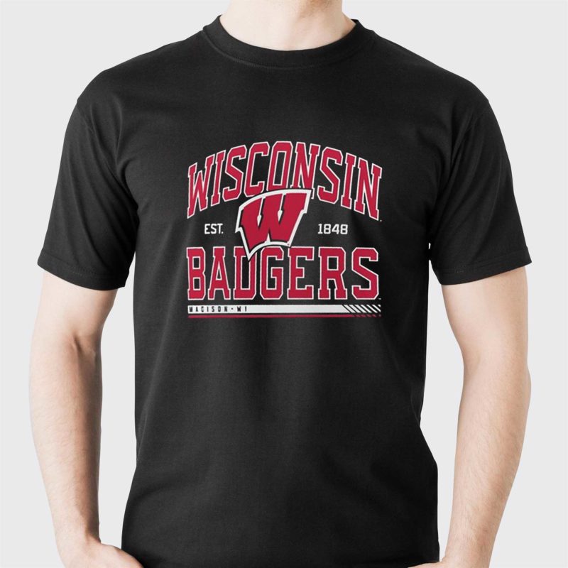 wisconsin badgers modern stack t shirt 1