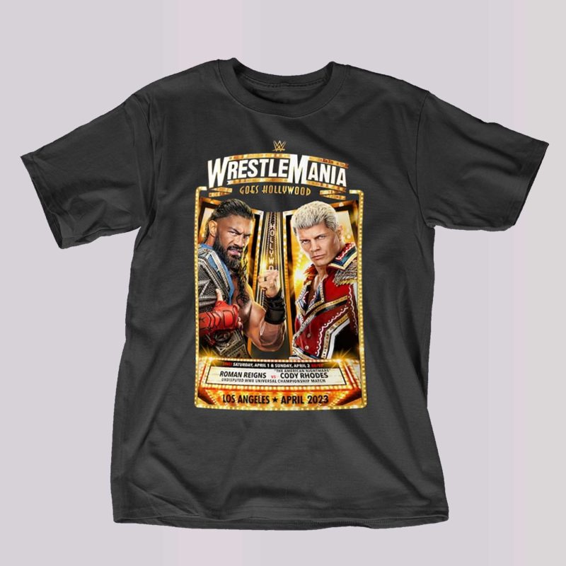 wwe wrestlemania 39 roman reigns vs cody rhodes t shirt 1 1