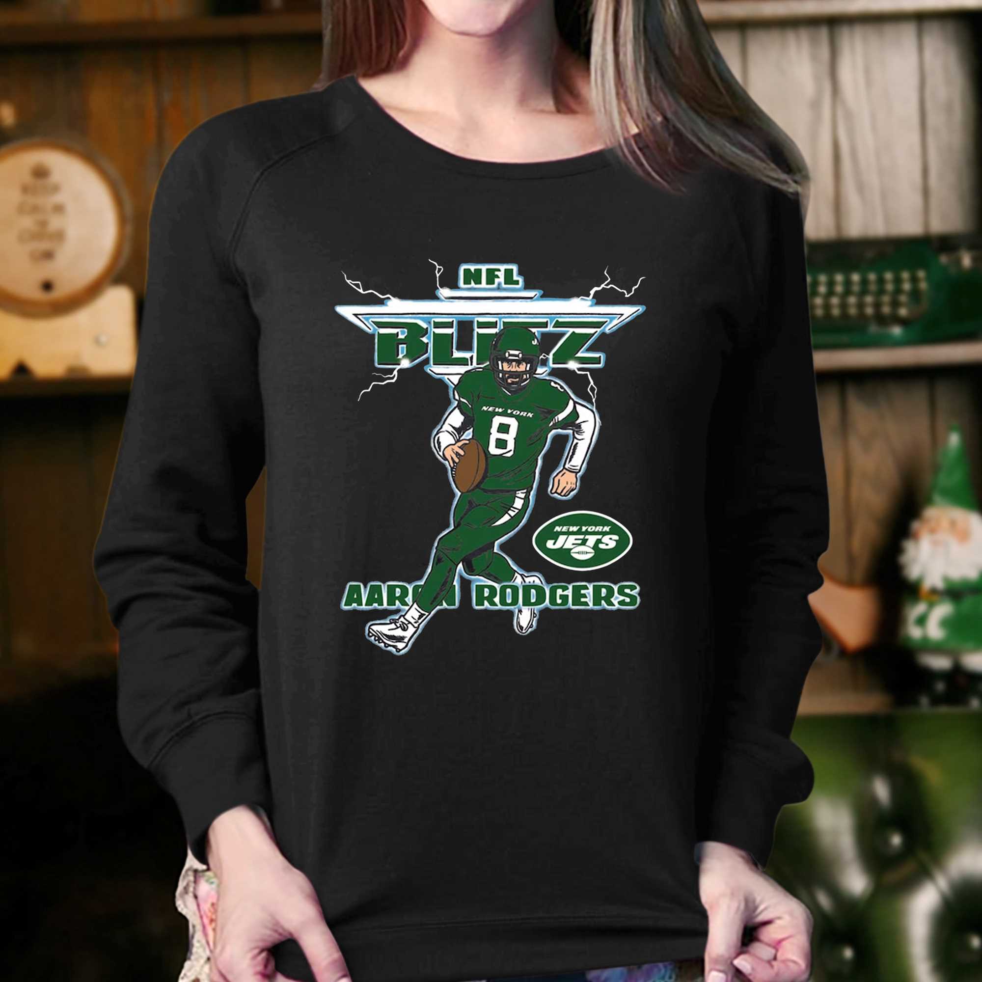 Aaron Rodgers New York Jets Homage Blitz Graphic T-shirt - Shibtee