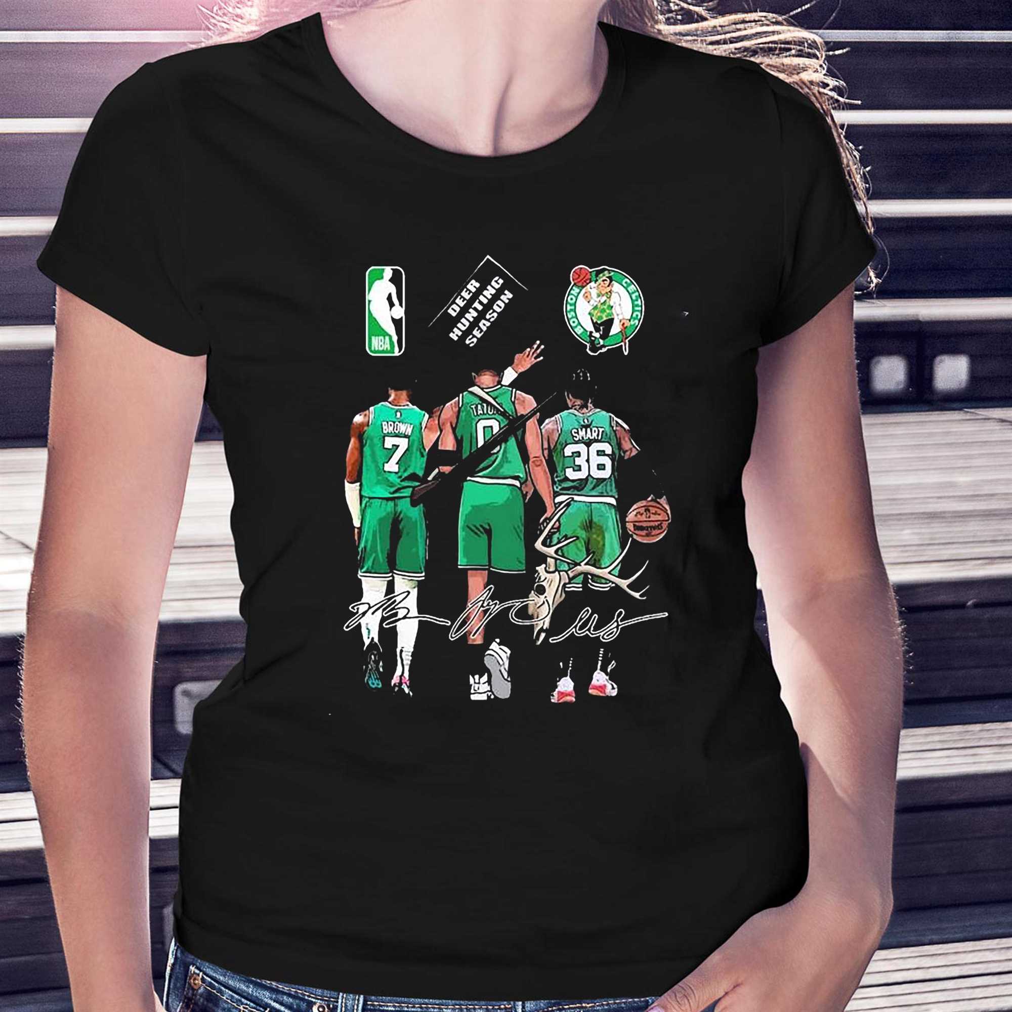 Boston Celtics Jaylen Brown Jayson Tatum And Marcus Smart Deer Hunting  Season Signatures Shirt - Shibtee Clothing