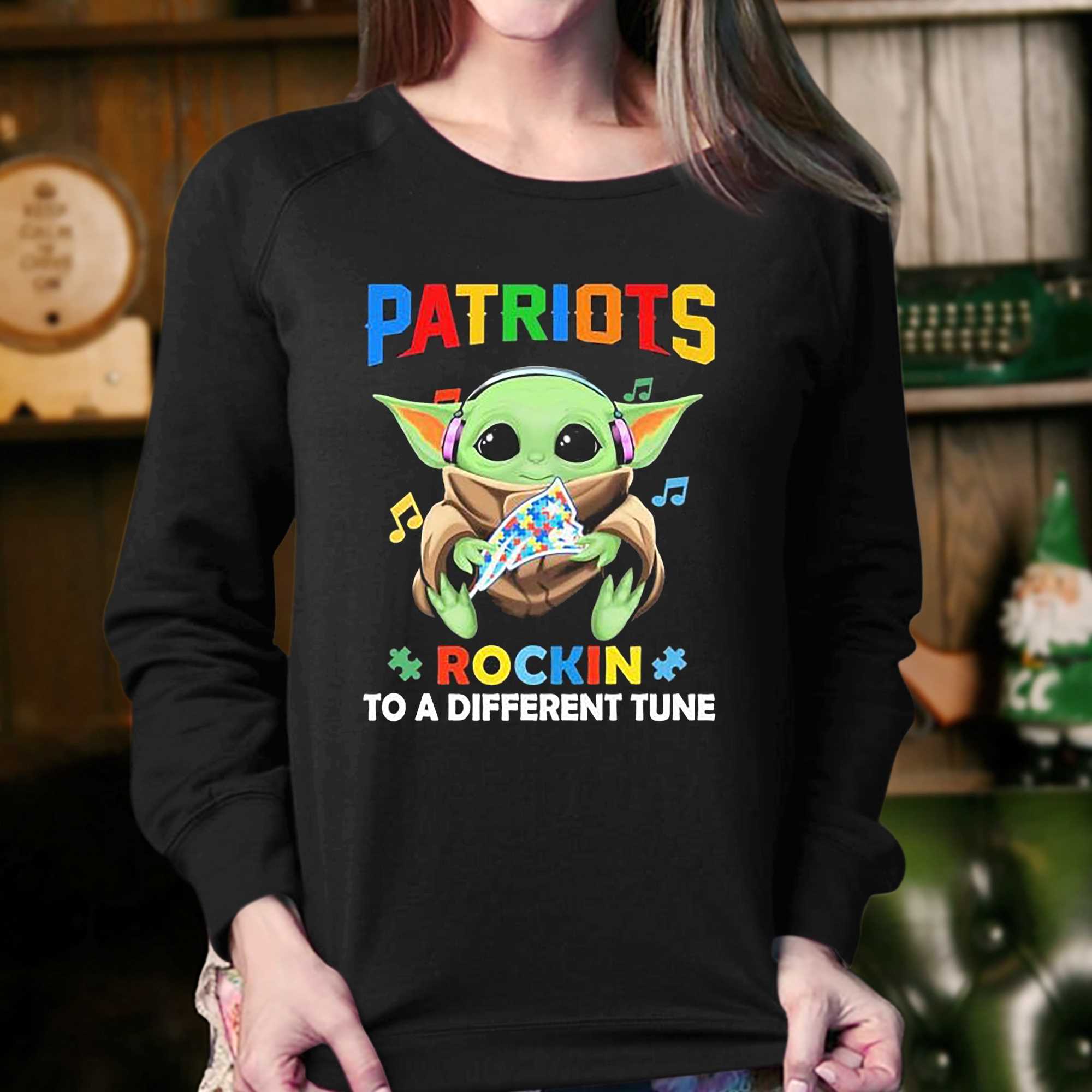 Autism New England Patriots Baby Yoda Rockin To A Different Tune Shirt 