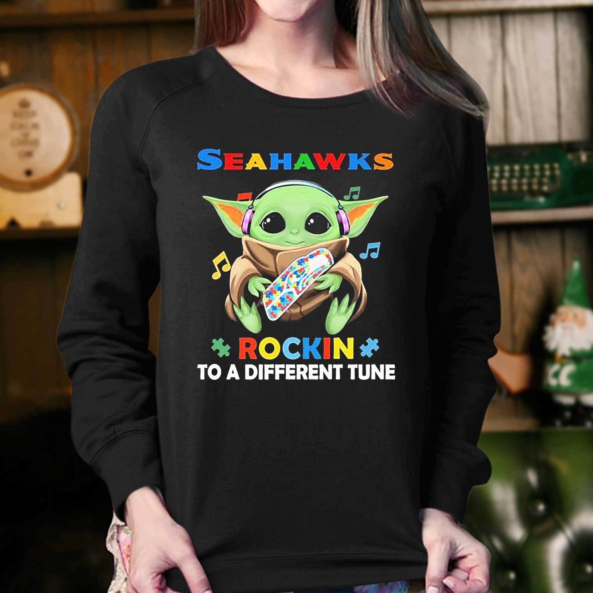 Autism Seattle Seahawks Baby Yoda Rockin To A Different Tune Shirt 