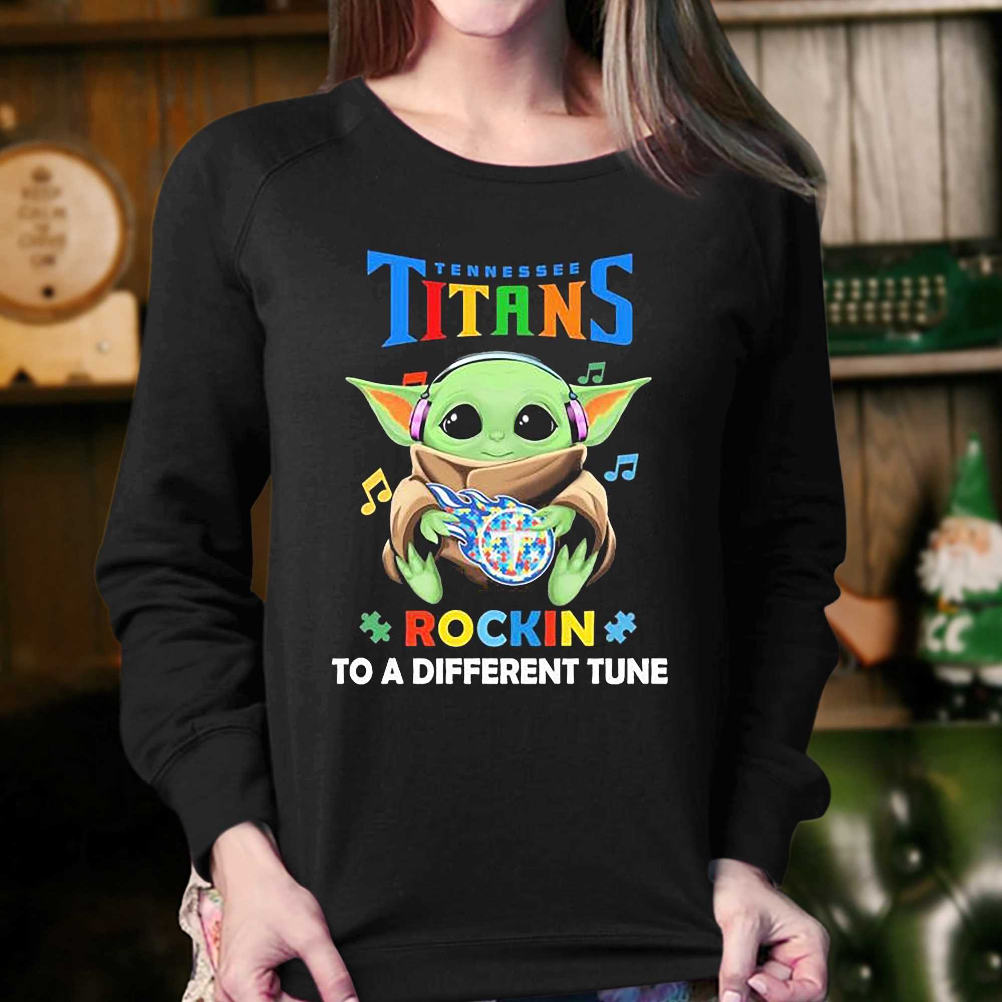 Autism Tennessee Titans Baby Yoda Rockin To A Different Tune Shirt 