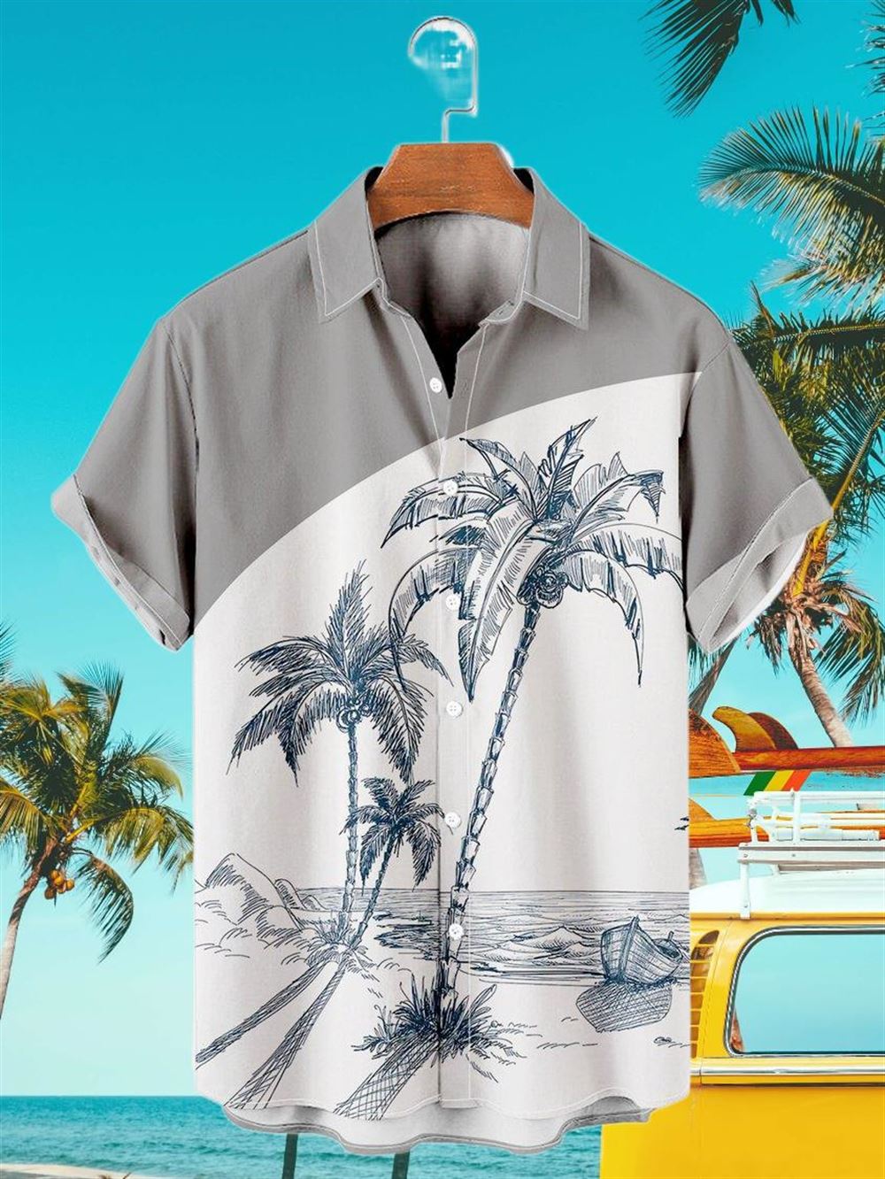 Men's Hawaiian Shirts Coconut Tree 3D Print Summer Loose Short