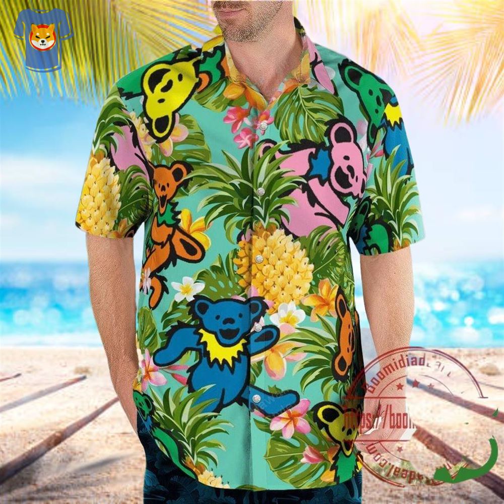 Grateful Dead Dancing Bear Aloha Pineapple Tropical Hawaiian Shirt 