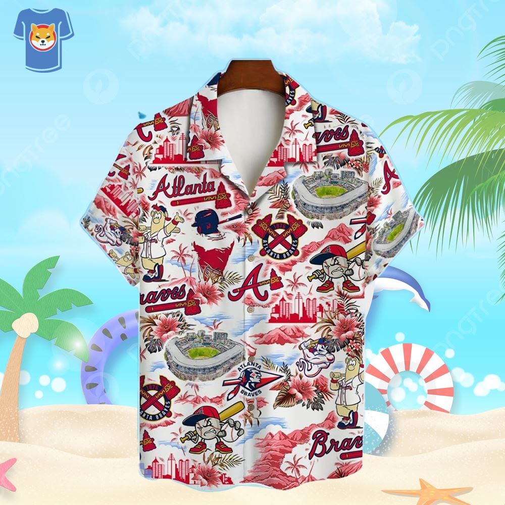 Short Sleeve Atlanta Braves Tropical Hawaiian Shirt Button Up - Trendy Aloha
