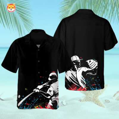 baseball players silhouettes are on a paintball pattern hawaiian shirt 1