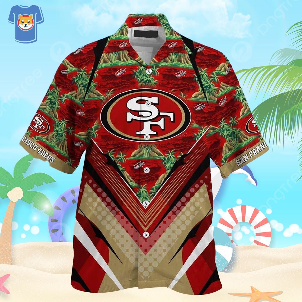 San Francisco 49ers 2 Piece Hawaiian Shirts Beach Shorts Set Casual Zip up  Shirt