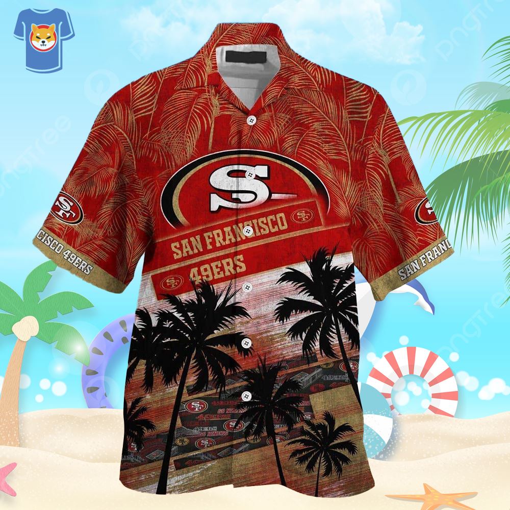 San Francisco 49ers 2 Piece Hawaiian Shirts Beach Shorts Set Casual Zip up  Shirt