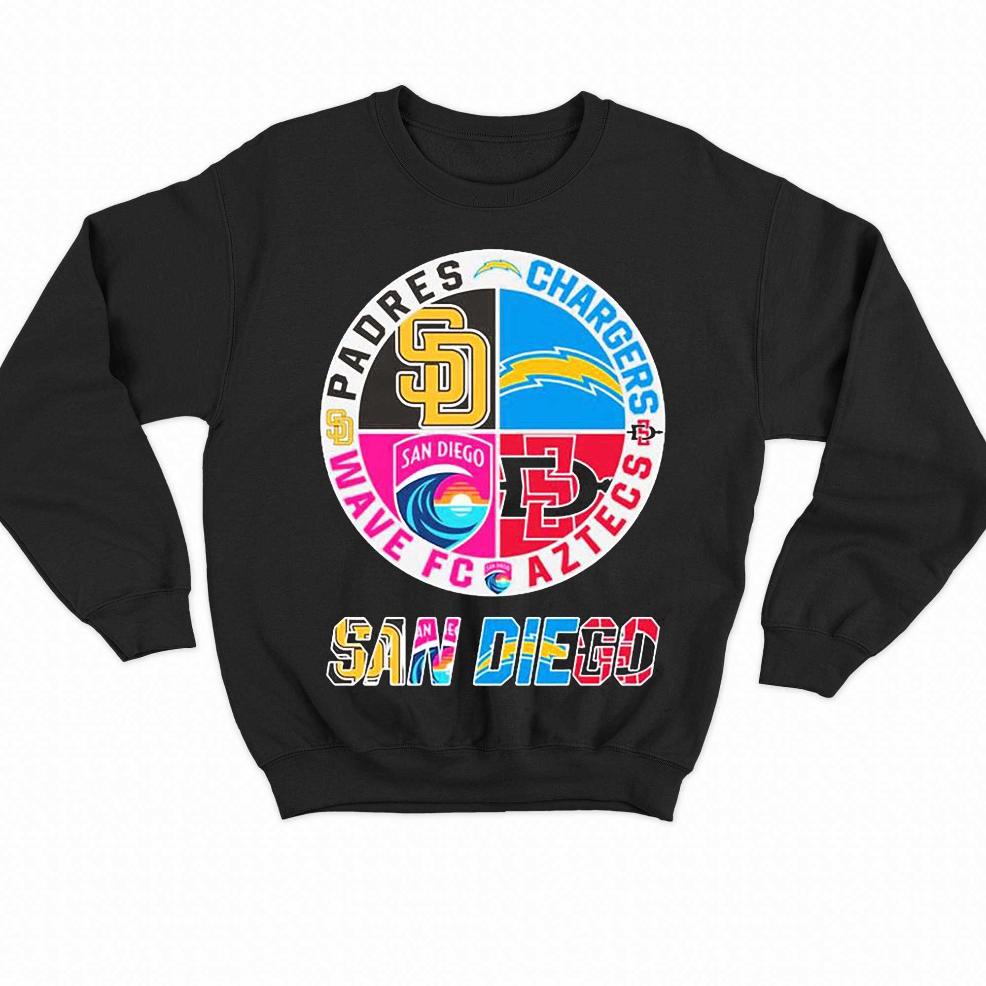 San Diego Padres Wave Fc Chargers Aztecs 4 teams sports circle logo shirt,  hoodie, sweater, long sleeve and tank top