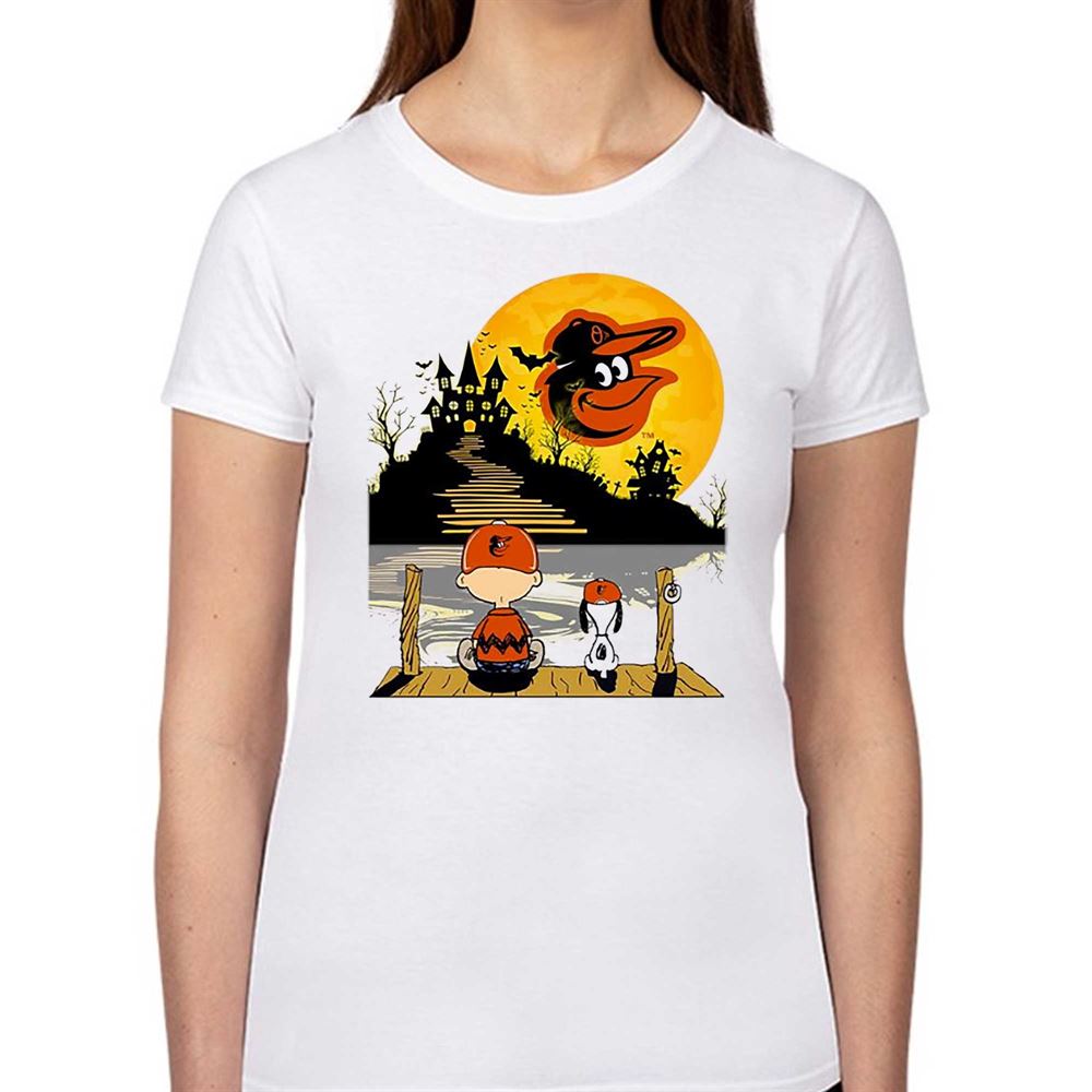 Snoopy Charlie Brown Sit Under Moon Baltimore Orioles Halloween Shirt -  Shibtee Clothing