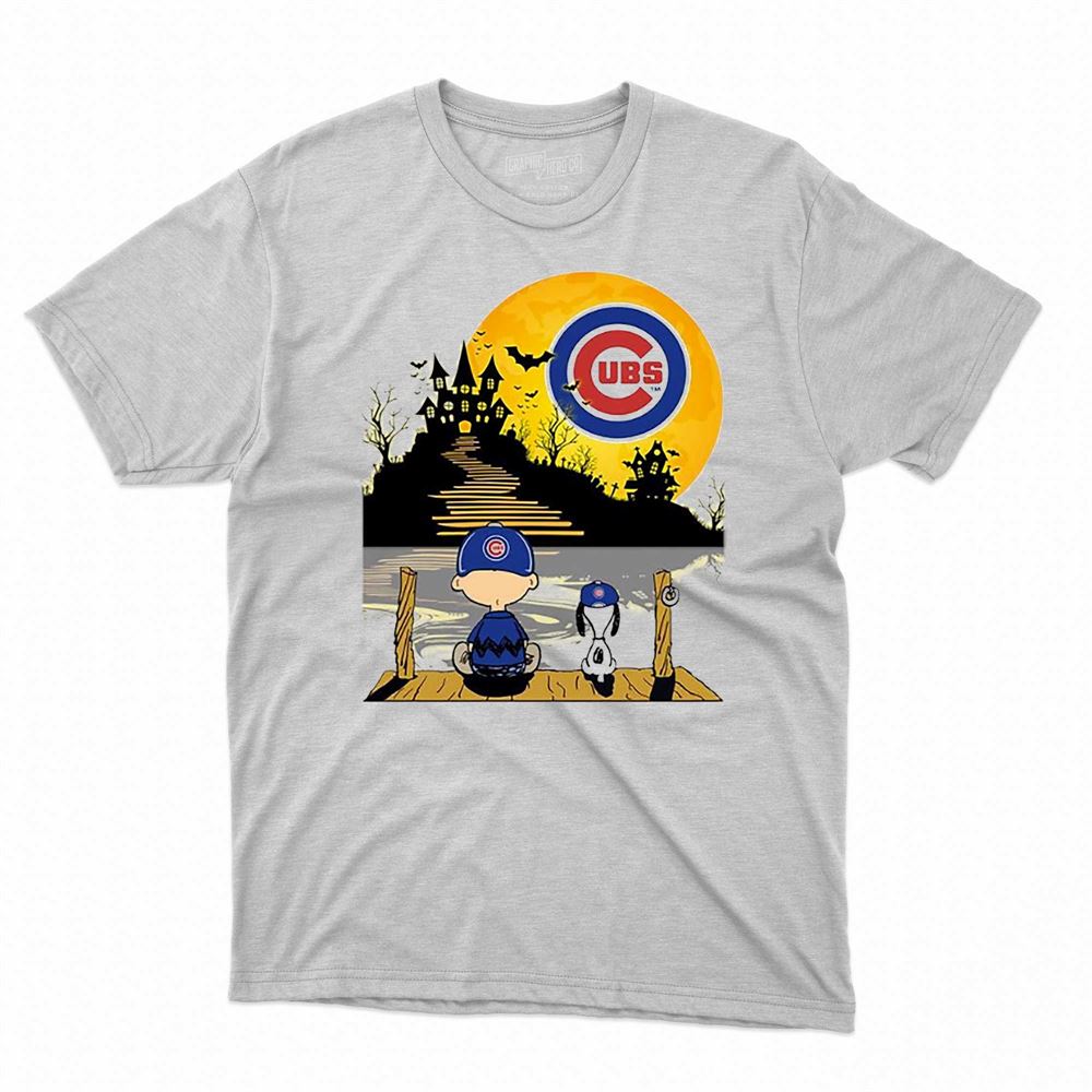 Official Snoopy Charlie brown sit under moon Chicago Cubs halloween T-shirt,  hoodie, tank top, sweater and long sleeve t-shirt