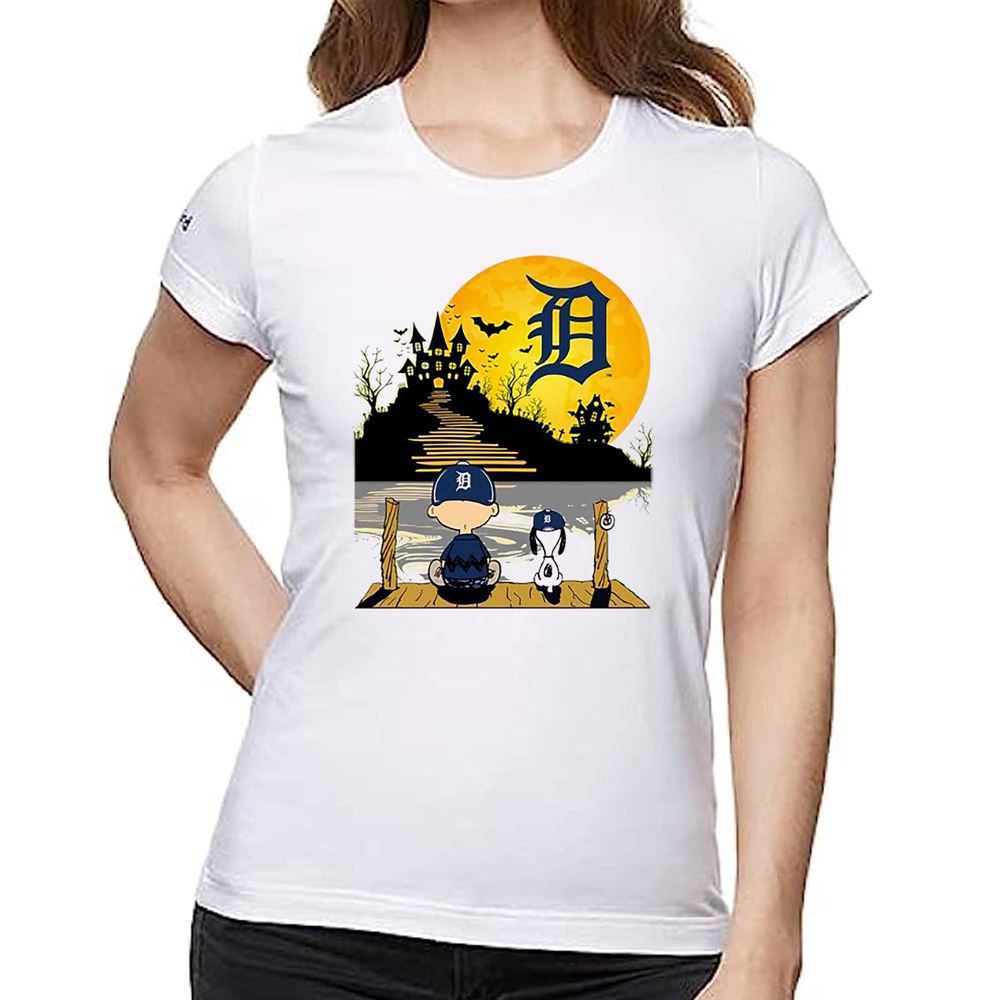 Snoopy Charlie Brown Sit Under Moon Detroit Tigers Halloween Shirt -  Shibtee Clothing