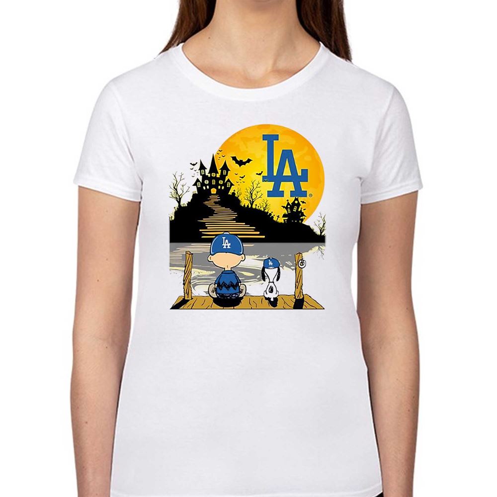 Snoopy Charlie Brown Sit Under Moon Los Angeles Dodgers Halloween Shirt