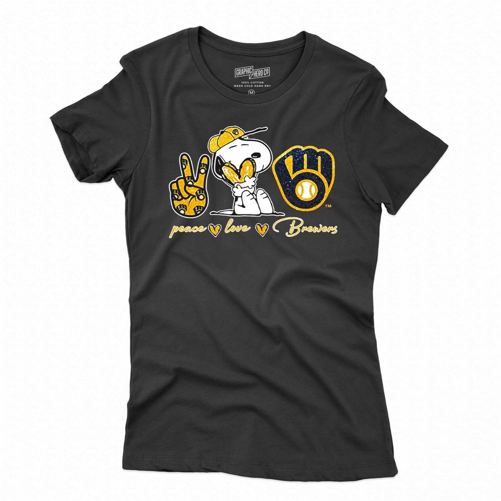 Nouvette Snoopy Peace Love Milwaukee Brewers Shirt