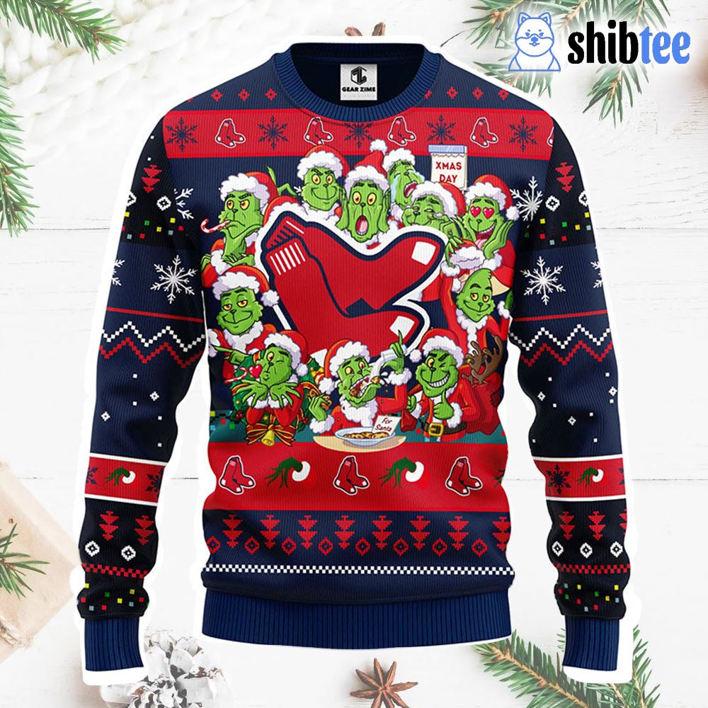 MLB Boston Red Sox Logo With Funny Grinch Ugly Christmas Sweater