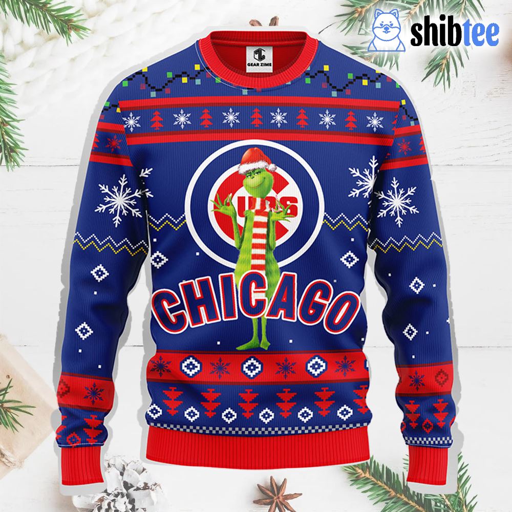 Chicago Cubs Baby Groot And Grinch Best Friends Ugly Christmas