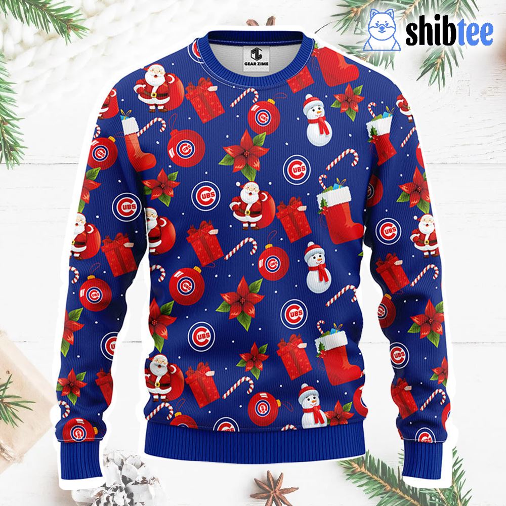 Chicago Cubs Skull Flower Ugly Christmas Ugly Sweater - Shibtee Clothing