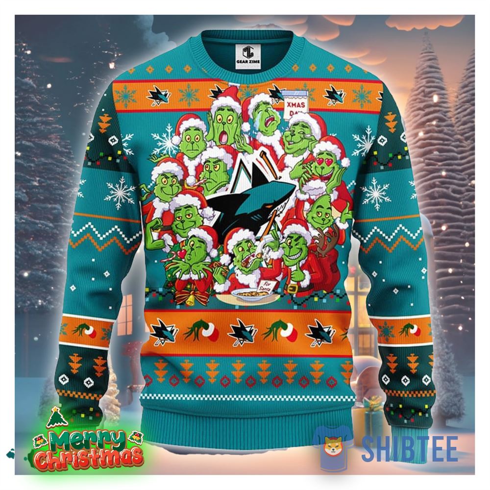 NHL San Jose Sharks Cute 12 Grinch Face Xmas Day Ugly Christmas Sweater  Sport Fans Men And Women Christmas Gift