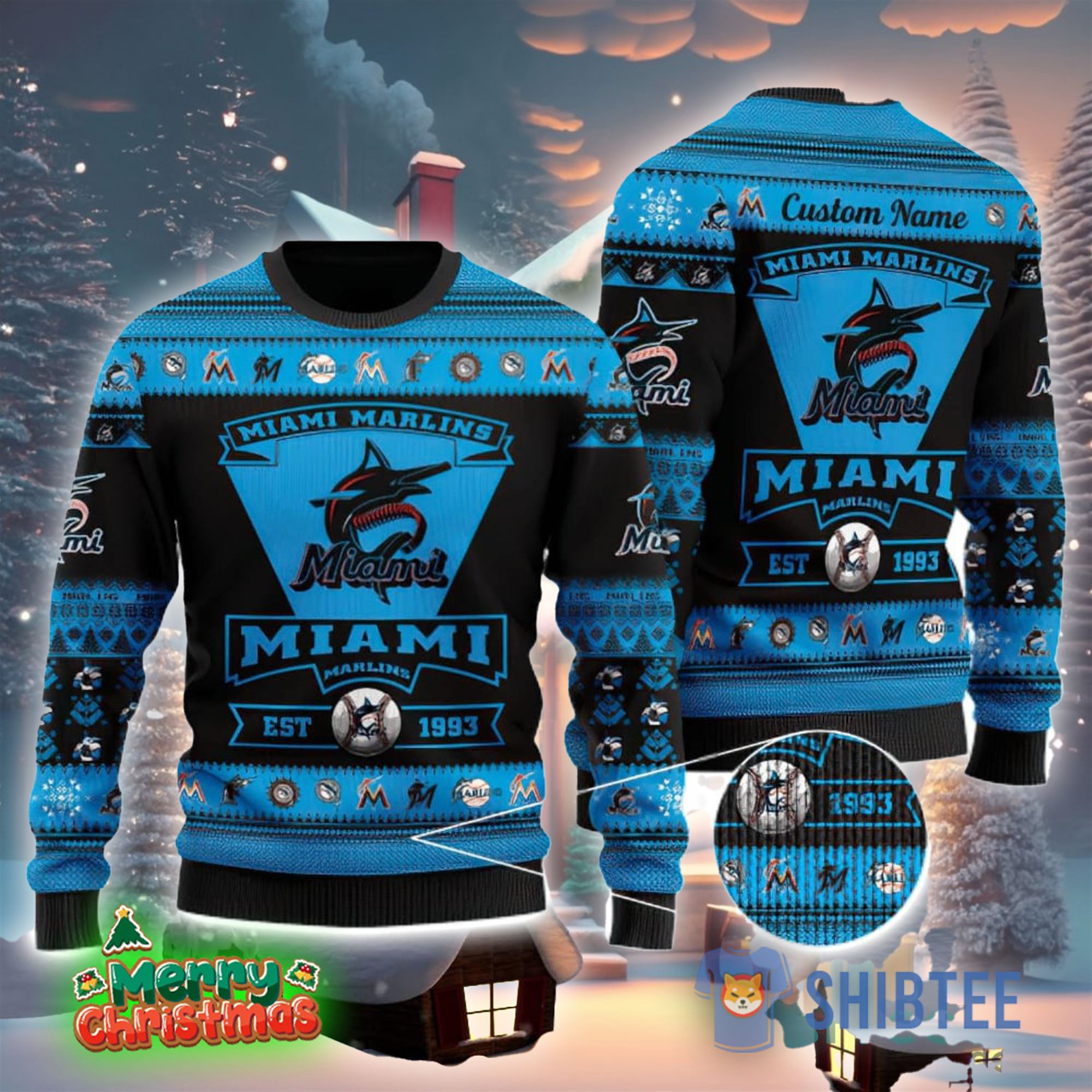 Miami Marlins New Trends Custom Name And Number Christmas Hawaiian