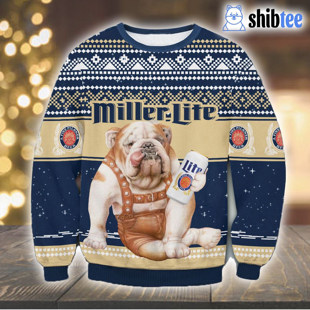 Miller Lite Bulldog Ugly Christmas Sweater - Shibtee Clothing
