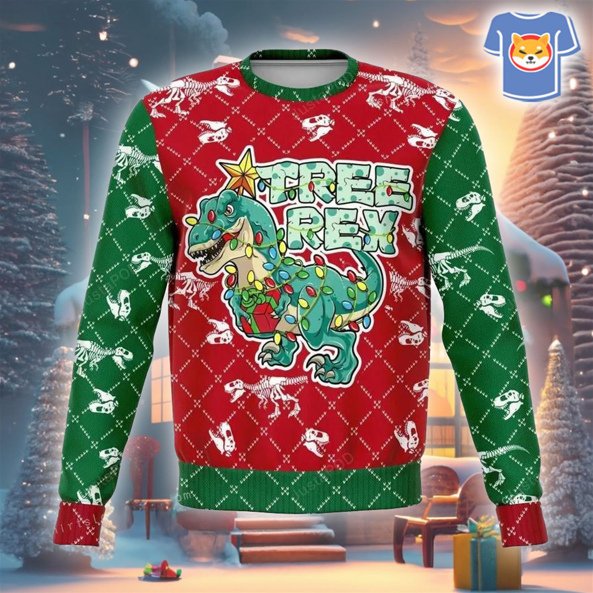 Tree Rex T Rex Dinosaur Ugly Sweater For Woman Shibtee Clothing