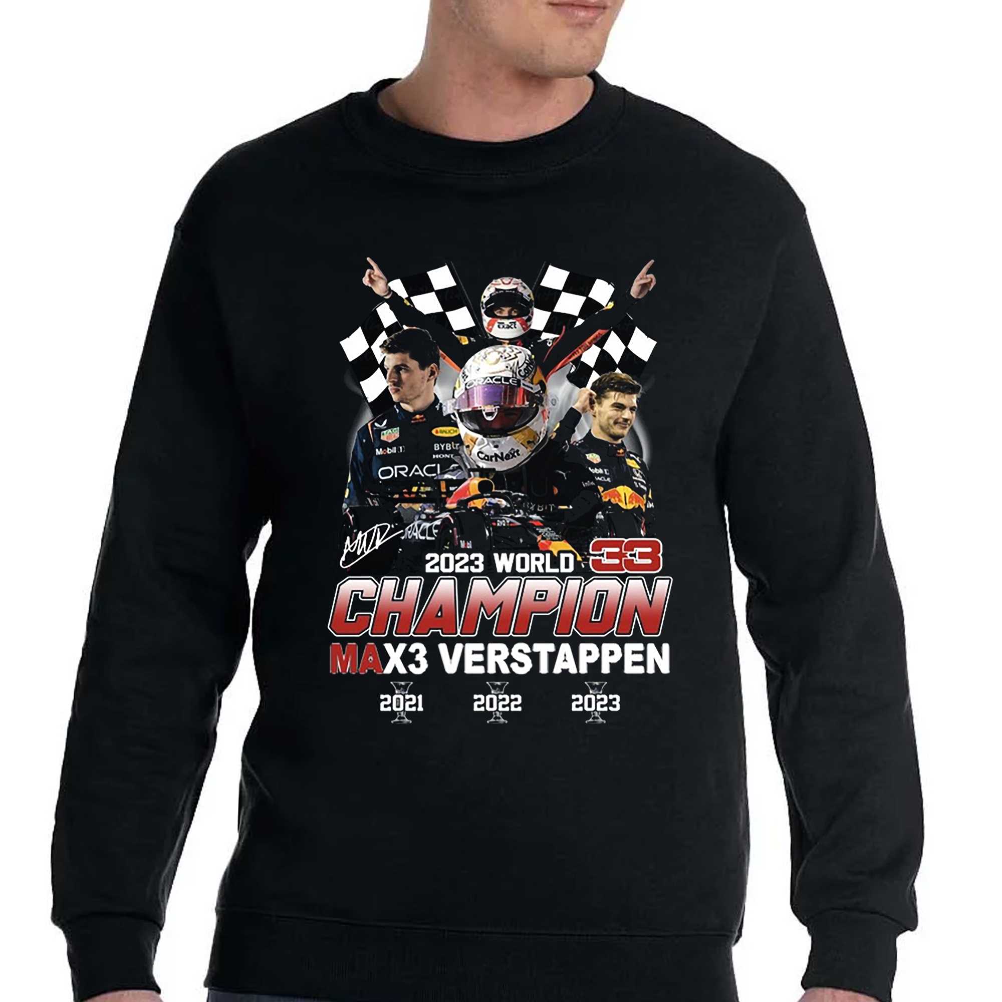 Official max Verstappen 2023 World Champion 2021 2022 2023 Signature Shirt,  hoodie, sweater, long sleeve and tank top