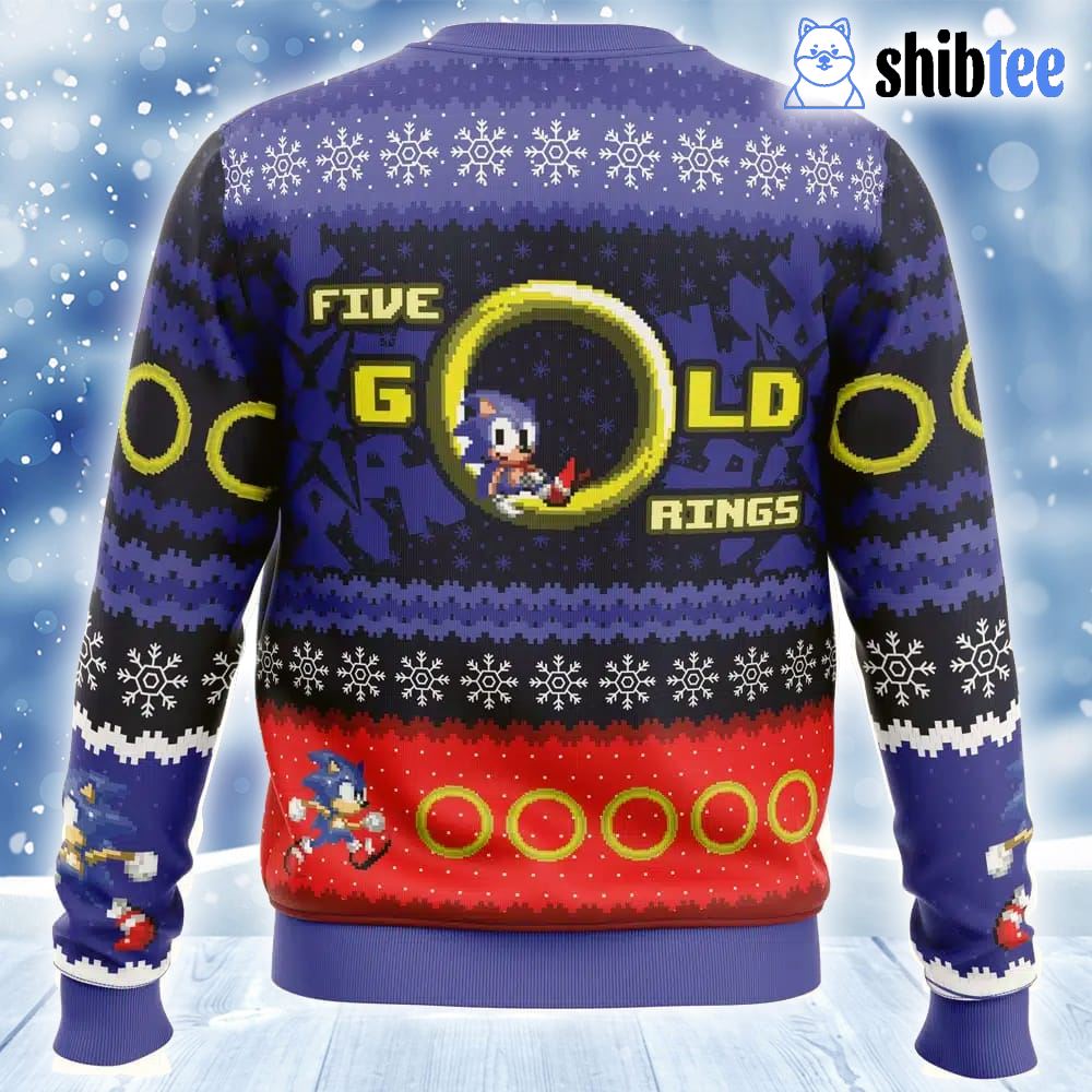 5 Gold Rings Sonic The Hedgehog Ugly Christmas Sweater 5 Gold Rings Sonic The Hedgehog Ugly Christmas Sweater