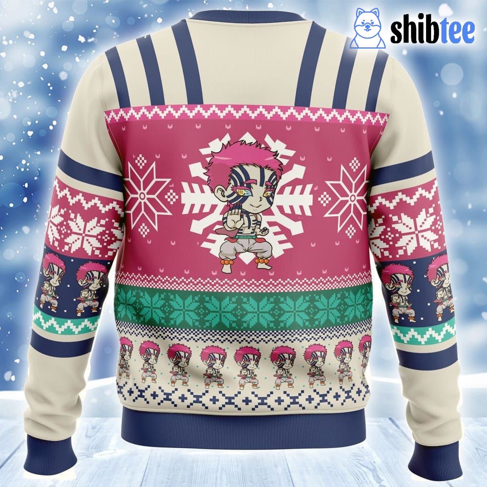 Chibi Christmas Akaza Demon Slayer Ugly Christmas Sweater Chibi Christmas Akaza Demon Slayer Ugly Christmas Sweater