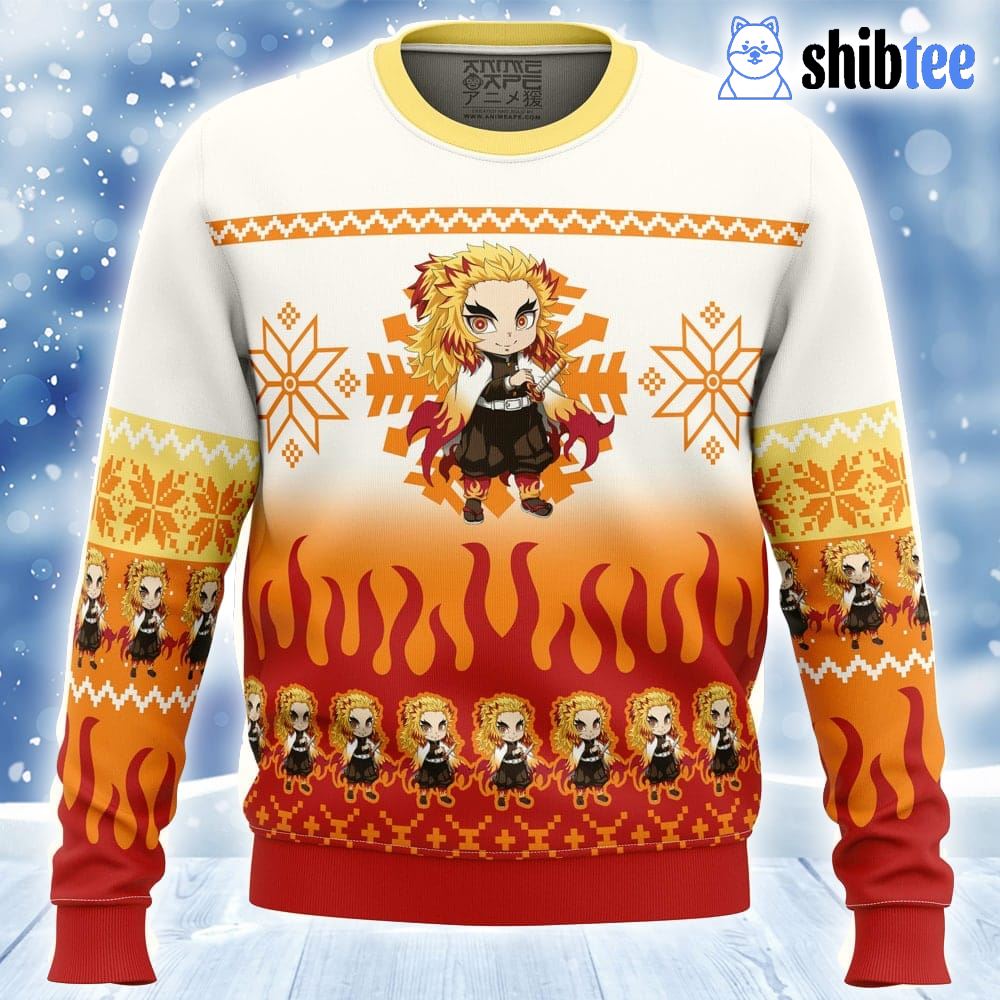 Fire Rengoku Demon Slayer Christmas Sweater - Anime Ape