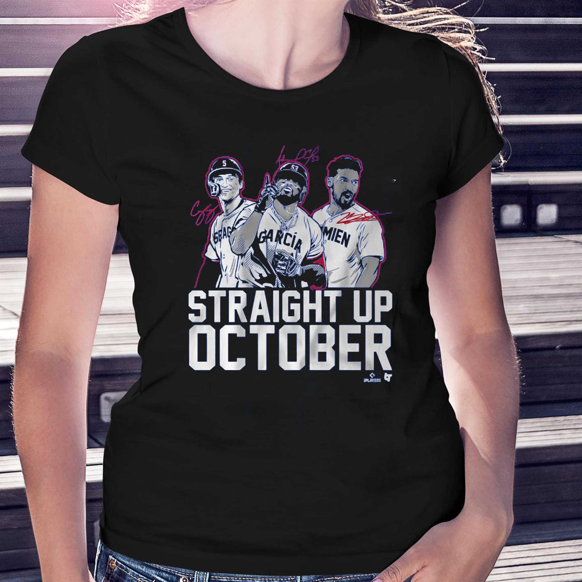 Corey Seager Marcus Semien and adolis Garcia Straight Up October Shirt