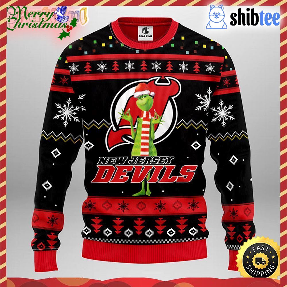 Nhl New Jersey Devils Christmas Ugly Sweater Print Funny Grinch Gift ...