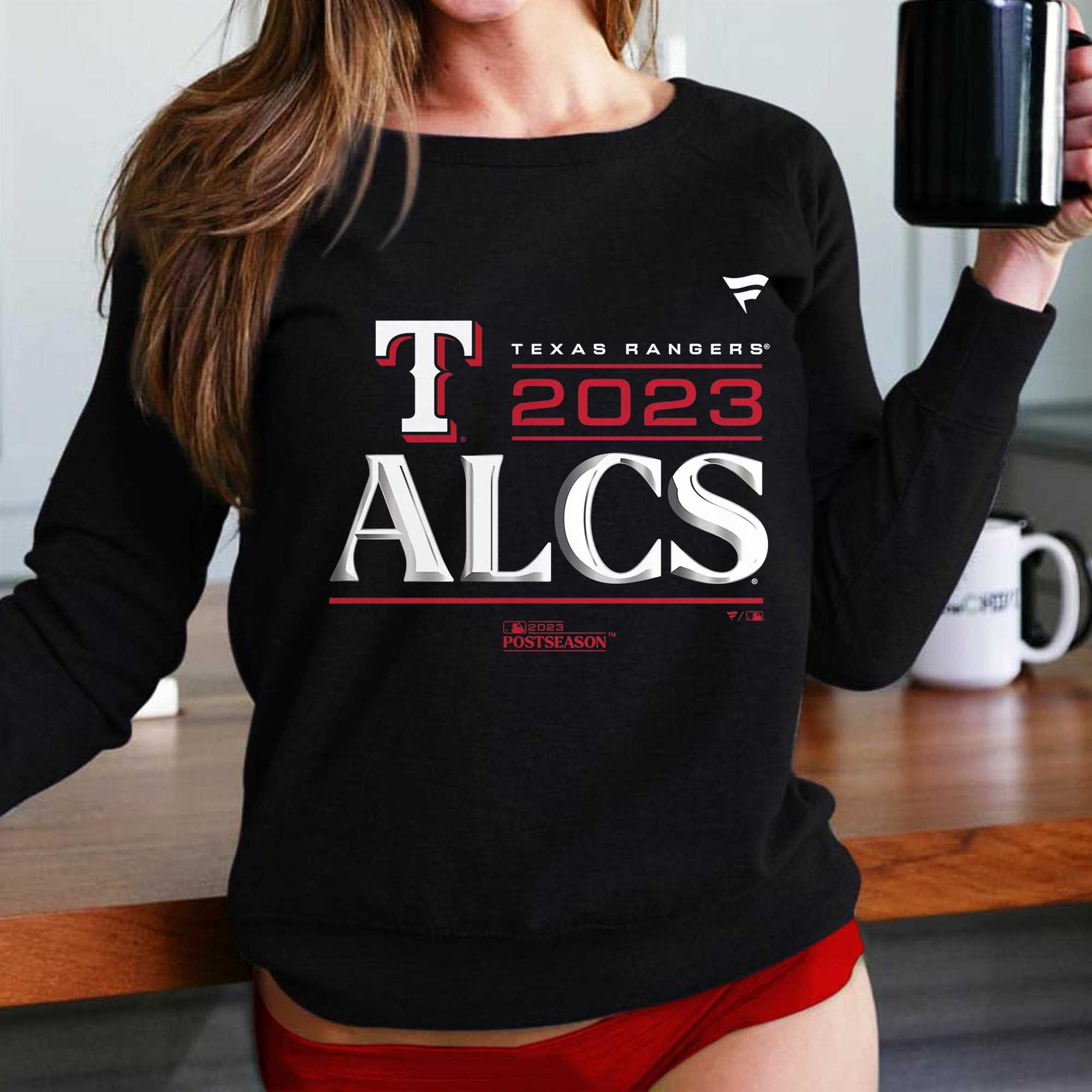 Texas rangers fanatics branded black 2023 alcs locker room shirt