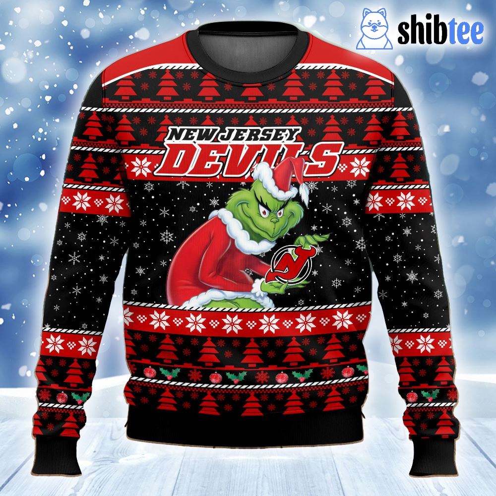 Nhl New Jersey Devils Grinch Ugly Christmas Sweater - Shibtee Clothing