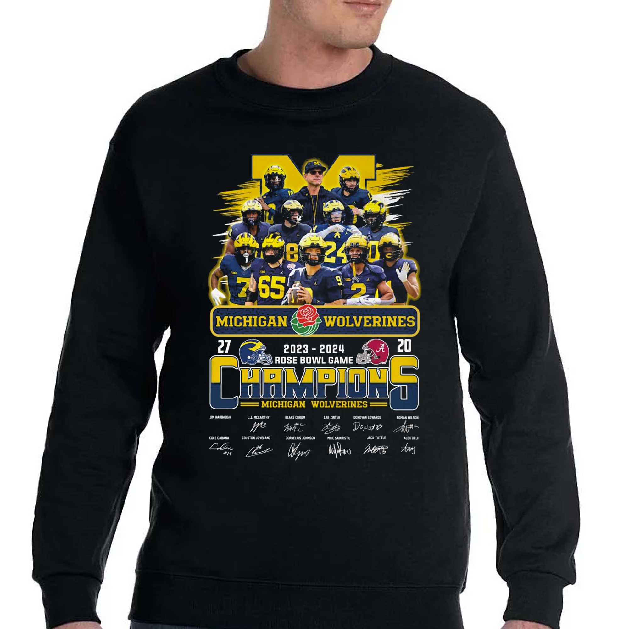 Michigan Wolverines 2024 Champions Rose Bowl Game 27-20 T-shirt ...