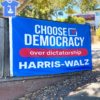 choose democracy over dictatorship harris walz flag